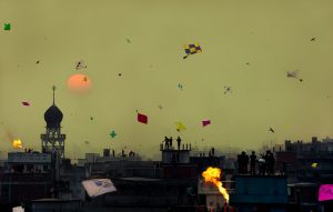 Kites in Dhaka Sky in Shakrain festival