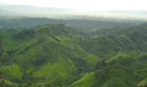 Aerial view of the emerald peaks of Bandarban and Chittagong Hill Tracts during a Deshghuri trekking expedition 2026.